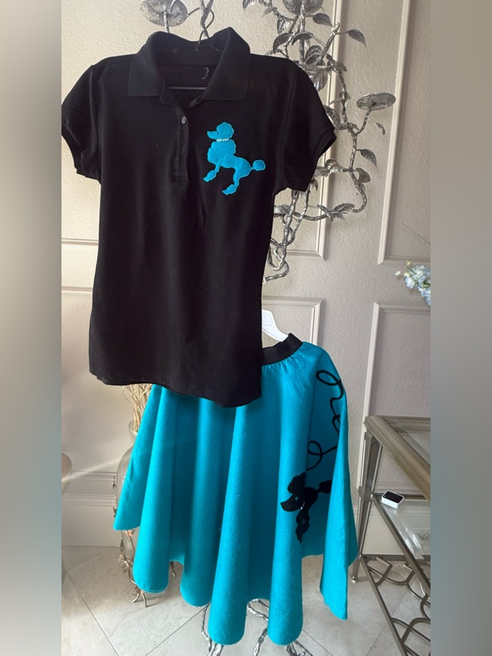 Black Polo with Turquoise Poodle Appliqué + Turquoise Circle Skirt